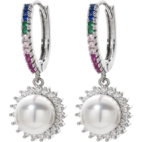 New fashion temperament colorful pearl AAA Zircon Earrings female / girl wedding party new bride jewelry ER-496