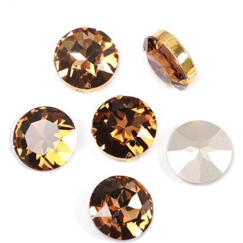 New Crystal Light Colorado Topaz Strass Glass Crystal sewing sliver Gold base claw setting Pointed back rhinestones for clothing
