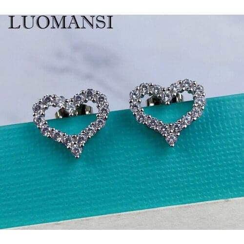 Luomansi New Heart Shaped Earrings Create Moissanite Diamond S925 Sterling Silver Jewelry Wedding Party Woman Gift