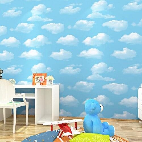 Blue Sky Simple Childrens Room Bedroom Living Room Background Wallpaper Blue Sky White Cloud Ceiling House Top Wallpaper