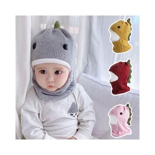 2020 autumn winter knitted hat for baby boy and baby girl knit dinosaur hat with scarf for baby and kids child children crochet