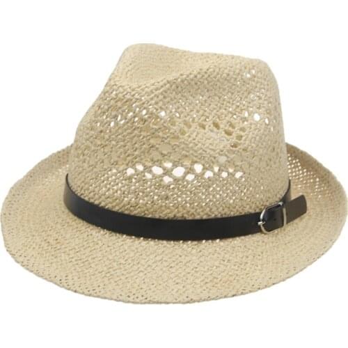 Panama men hats solid white black belt summer hats mesh outdoor sun protection casual men caps western cowboy summer panamas hat