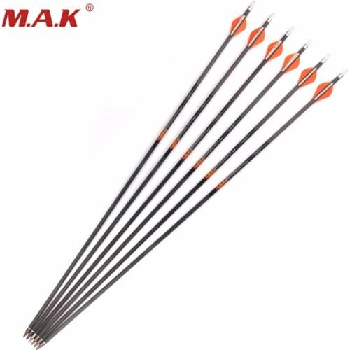 Spine 500 Pure Carbon Rrrows OD 7.6 mm with Replaceable Tips & Explosion-proof Ring for Archery Shooting Hunting
