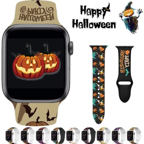 Halloween Strap For Apple Watch Band 44mm 42mm Silicone New Special Halloween Printed Band 38mm 40mm Iwatch series 6 SE 5 4 3 2