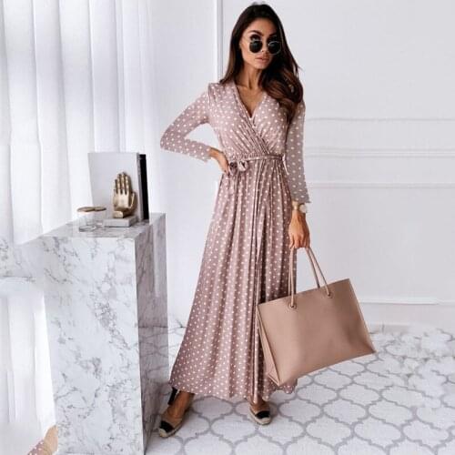 Sexy V-neck Printing Split Midi Dress for Woman 2021 Spring Fashion Polka Dot Plus Size 5XL Bohemian Beach Vacation Long Dresses