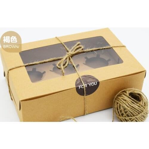 24*16*7.5cm 6 CupcakeKraft Paper Packaging Box Cup Cake Boxes Baking Gift Packing 100pcs/lot hemp rope