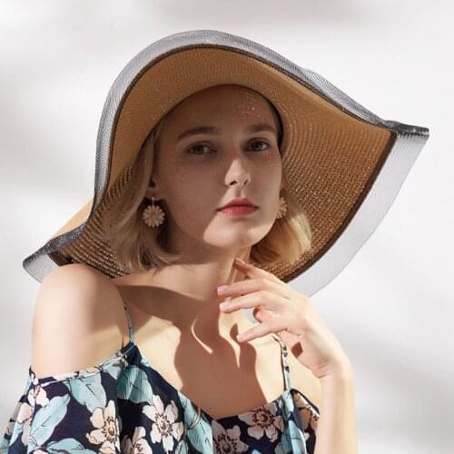 Vintage Sun Hats for Women Girls 17CM Wide Brim Floppy Straw Hat Large Summer Bohemia Beach Sunhat Cap Ribbon Chapeau Black Lace