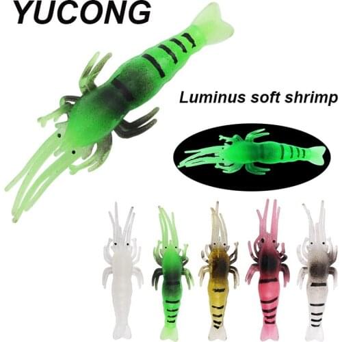 YUCONG 5/10PCS Silicone Shrimp Baits 4.8cm-1g Soft Fishing Lures Luminous Artificial Swimbaits Topwater Pesca Isca Trout Baits