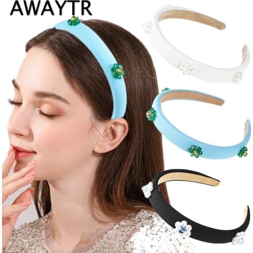 AWAYTR Bead Elastic Hair bands Fashion Women Hair Hoop Girls Female New Filling Sponge Bezel Headbands Hair Accessories