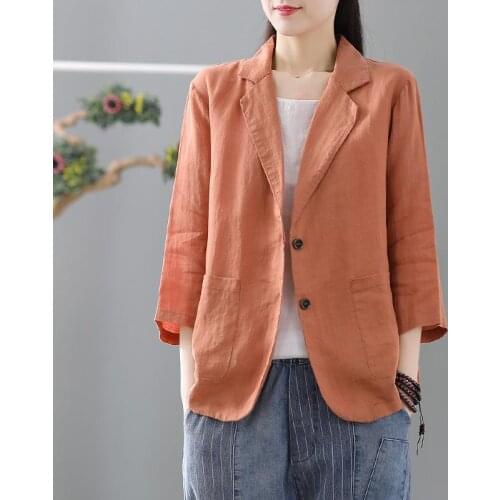 Thin Cotton Linen Suit Women 2021 Spring Single Breasted Casual Blazer Long Sleeve Jacket Solid Color Fashion Coat Clothes