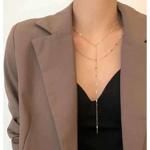 Gold necklaces for women two pieces overlay with collarbone chain INS style sweater chain long 2021 new style