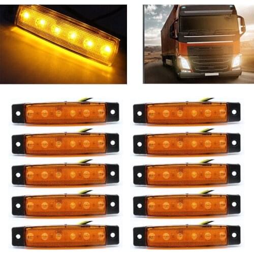 10Pcs 12V 6 LED Side Marker Indicators Lights Rear Lamp for Car Truck Trailer Bus White Yellow Red