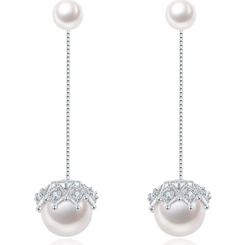 100% 925 Sterling Silver Pearl Crystal Fashion Design Long Stud Earrings for Women Jewelry Christmas Gift Wholesale