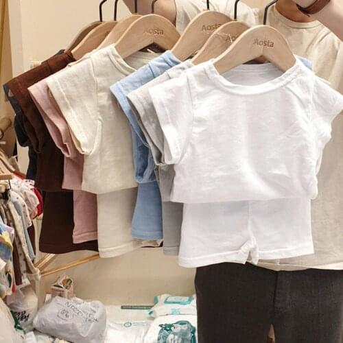 2021 Children Casual Suit Summer Korean Style Baby Short Sleeve Sets For Boys And Girls Cotton Home Clothes 2-5 Years Old Infant