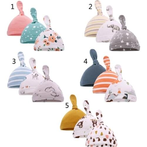 3pcs Newborn Baby Cotton Knot Beanies Toddler Girls Sleep For 0-6 Months Infant Hats Baby Accessories