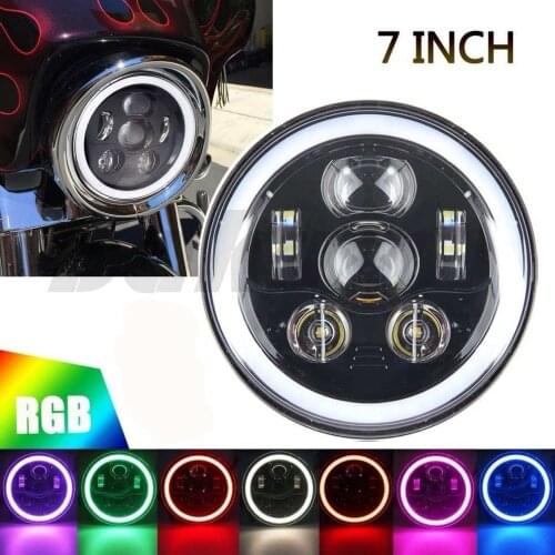 45W 7 inch Round Moto LED Headlights High / Low Beam RGB Angel Eyes Halo Self-driven / Automatic RGB For 7“ Motorcycle headlight