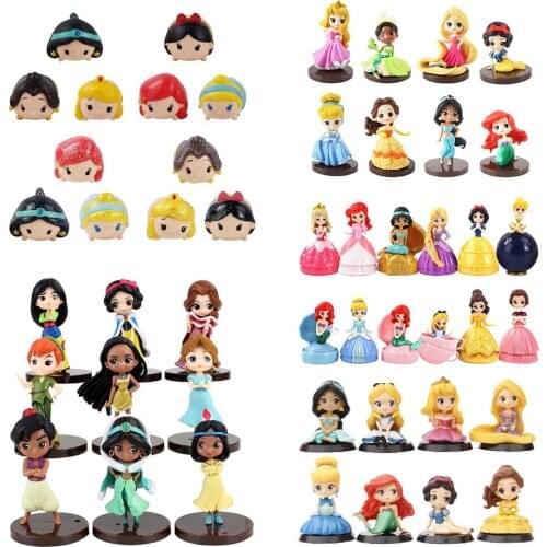 6-8-9-12 Pcs/Set Princess Snow White Cinderella Mermaid Belle Ariel Jasmine Action Collection Model Toys Brinquedos Kids Gifts