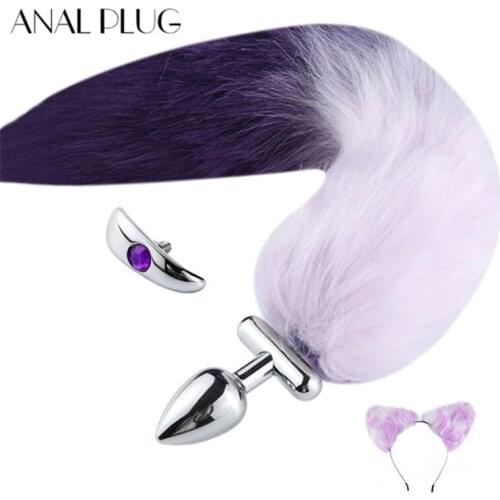 ANAL PLUG Soft Cat Ears Headbands with Fox Tail Bow Metal Butt Anal Plug Erotic Cosplay Accessories Adult Sex Toys for Woman