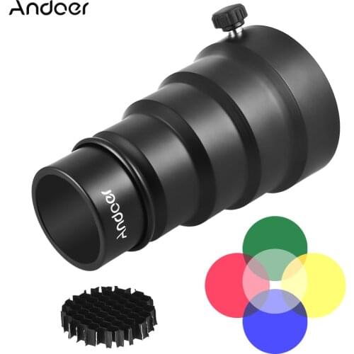 Andoer 98mm Mount Metal Snoot w/Honeycomb Grid 5pcs Color Filter Kit for Studio Strobe Monolight Photo Flash Light Speedlite