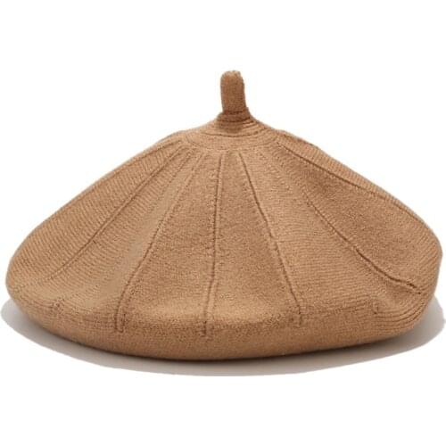 LVYI005 New Winter Women Striped Beret Caps Wool Beret Hat Artist Pumpkin Knitted Hat Gorros