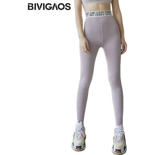 BIVIGAOS 2020 New Women Autumn Winter Cotton Velvet Leggings Cashmere Leggings Splicing Elastic Letter Waist Sport Warm Leggings