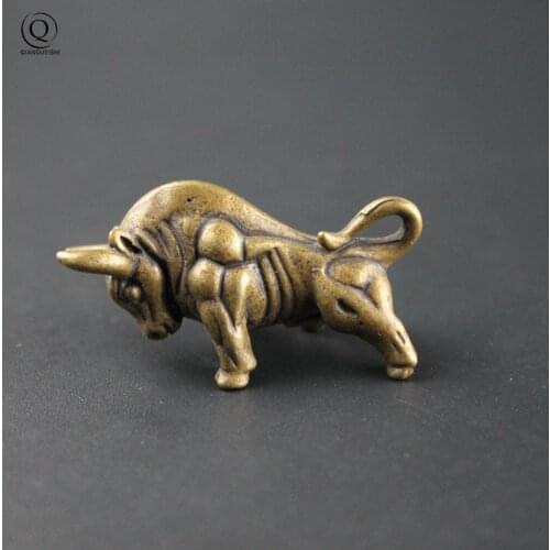 Pure Retro Brass Wall Street Bull Keyring Pendant Jewelry Vintage Copper Animal Bull Decorations Men Key Chain Rings Hanging