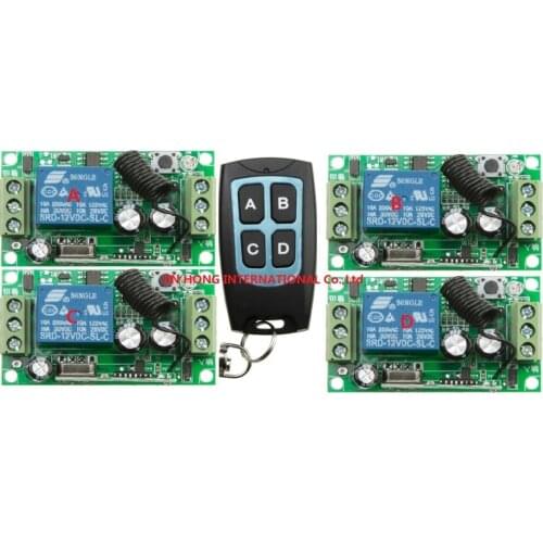 Home Automation DC12V 1CH RF Wireless Remote Control Switch System 4 Transmitters&4-Button Receiver doors for Access