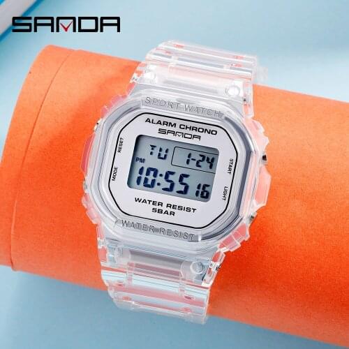SANDA Fashion Sport Watch Women Transparent strap LED Digital Clock Ladies Electronic Watch Reloj Mujer Relogio Feminino