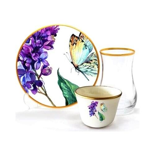 Drop Efe Tea & Arabian Coffee Cup Set 18 Pieces Butterfly