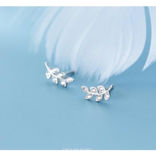 COLUSIWEI Shining Zircon Tree Branch Leaves Stud Earring for Women Fashion 925 Sterling Silver Plant Ear Studs Fine Jewelry Gift