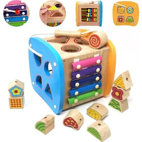 Baby Toys For Kids Children Wooden Early Education Multi-Function Shape Matching Box Block For Kid Beaded Digital Cognition