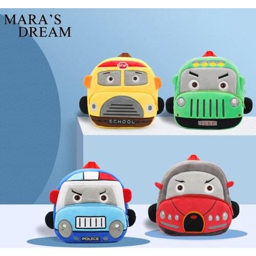 Maras Dream 2-4 Years Lovely Cartoon Car Kids Plush Backpack Toy Mini School Bag Childrens Gifts Kindergarten Boy Girl Student