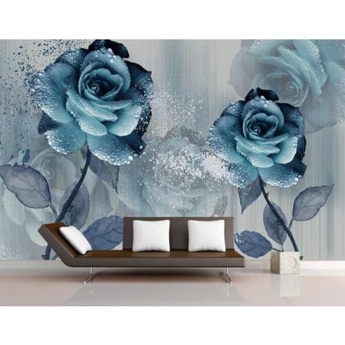 Custom wallpaper hand-painted water rose flower TV background mural home decoration red blue background wall photo 3d wallpaper