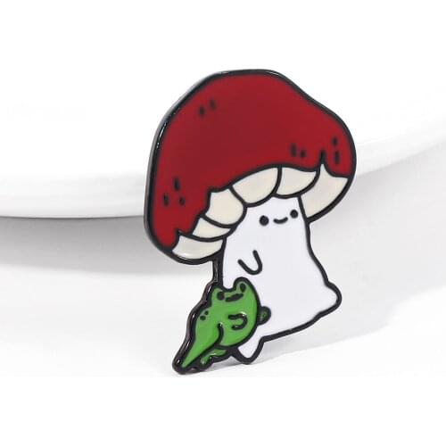 Mushroom Frog Hard Enamel Pin Cute Cartoon Paint Oil Brooches Kawaii Nature Outdoors Lapel Pins Badge Kids Gifts Fashion Jewelry