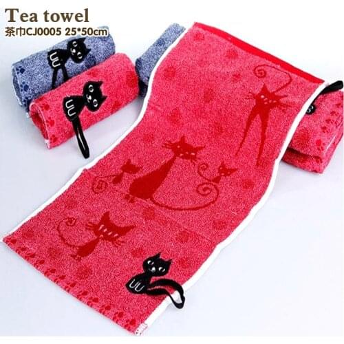 Tea towel cotton child-towel Fashion cartoon cat towels Free shipping face towel Deep color