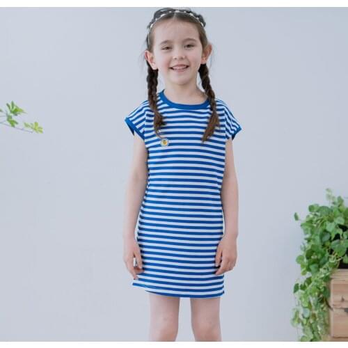 Hollead Summer Girls Flying Sleeve Dresses Stripe Cute Kids Party Girls Casual Straight Dress Baby Girls Clothes 2-7 Years