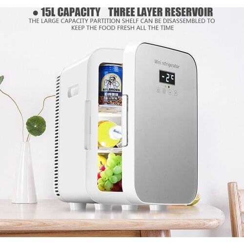 15L DC12-24V/AC220V Car Home Auto Refrigerator Dual Core Freeze Heating Food Fruit Storage Fridge Cooler for Home Travel Camping