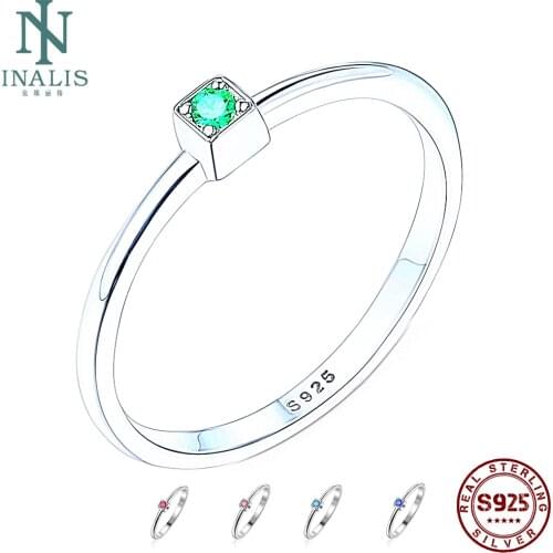 INALIS Genuine 925 Sterling Silver Ring 5 Colors Wedding Rings For Women Minimalist Thin Circle Zircon Fine Silver Jewelry