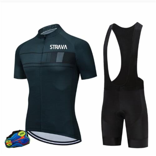 STRAVA Cycling Jersey Set Bib Shorts Set 2021 Summer Mountain Bike Bicycle Suit Anti-UV Pro Bicycle Team Racing Uniform Clothes