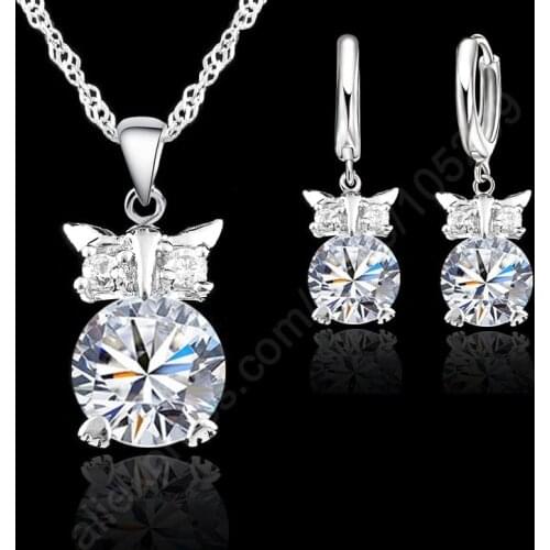 Nice Fine Woman Lady Girl Party Jewelry Sets Lovely Owl 925 Sterling Silver Crystal Pendant Necklace Lever Back Earring