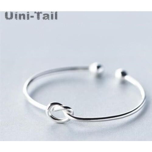 Hot 925 Sterling Silver Jewelry Simple heart-shaped Knot Slender Opening Female High-quality Popular Personality Bracelet