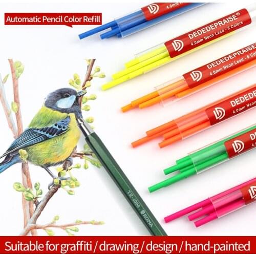 ROMA/DEDEDEPRAISE Metal Automatic/Mechanical Charcoal Pen 4.0mm Thick Color Refill/Lead/Core Neon Lead 6 Colors Drawing Erasable