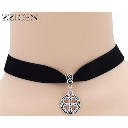 New Fashion Elegant Antique Round Hollows Hearts Four Leaf Clover Pendants Vintage Jewelry Pendant Lucky Choker Necklace