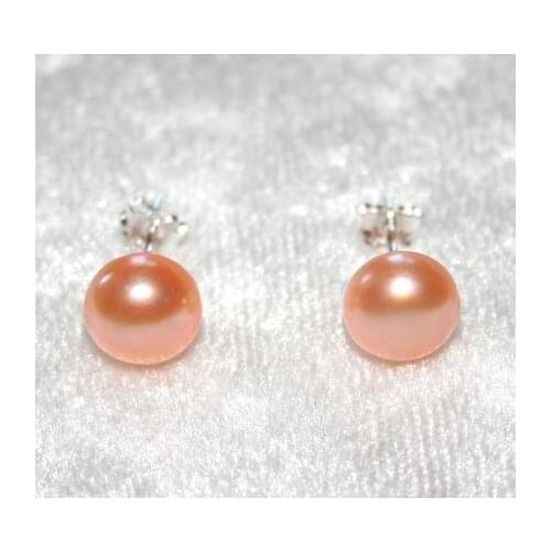 New Favorite Pearl Pale Apricot 8mm Freshwater Pearl Stud Earrings S925 Sterling Silver Jewelry Fine Wedding Party Lady Gift