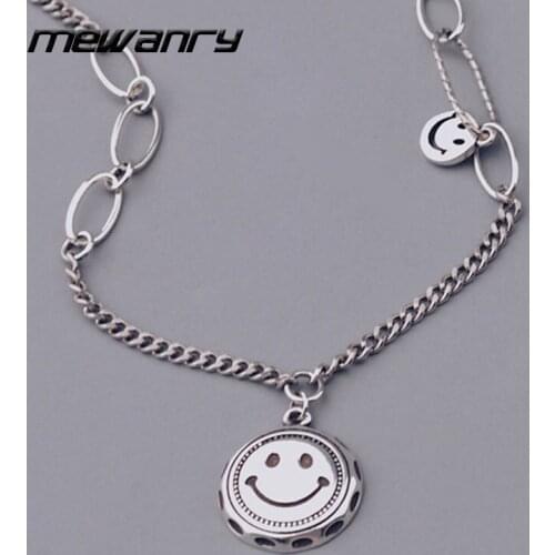 Mewanry 925 Sterling Silver Sweater Necklace for Women Trend Elegant Party Smiley Thai Silver Jewelry Birthday Gifts Wholesale