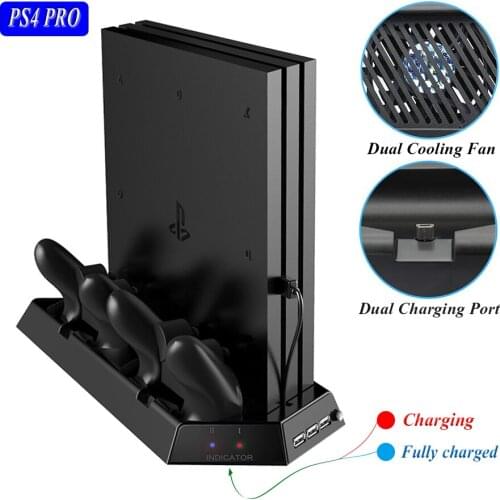 PS4 Pro Accessories LED Vertical Stand Cooling Fan Cooler & Joystick Charging Stand and 3 HUB for Sony PlayStation 4 Pro