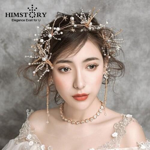 Handmade European Gold Bridal Hairband Crystal Beaded Brides Headpiece Wedding Hair Accessory Evening Hair Hairpins Jewelry