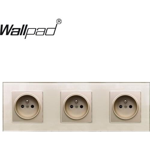 Triple French Socket Plug Grounded Wallpad Gold Glass Frame 16A EU French Power Electrical 3 Way Outlet with Ground 258mm* 86mm