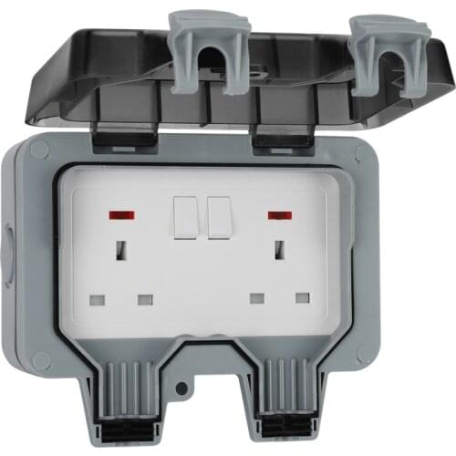 13A Outdoor Industrial Electrical Outlet Two position British Standard Plug IP66 Waterproof UK Wall Power Socket Box With Light