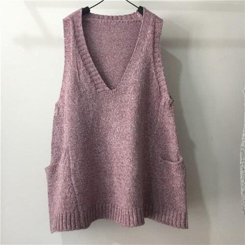 Knit Vest Girls vintage Long Knitwear V-neck Women Winter Pullover Loose Knitting Waistcoat Fashion Big Size Red Sleeveless Coat